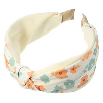 Floral Knot Hairbands No Slip 2.36" Wide Hair Accessories Beige Headband