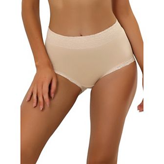 Women's Cotton Underwear High-Rise Lace Trim Tummy Control Full Coverage Brief