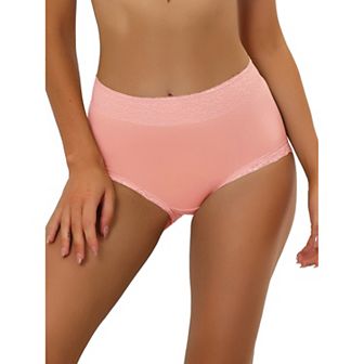 Women's Cotton Underwear High-Rise Lace Trim Tummy Control Full Coverage Brief