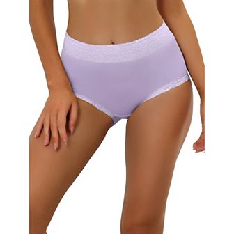 Women's Cotton Underwear High-Rise Lace Trim Tummy Control Full Coverage Brief