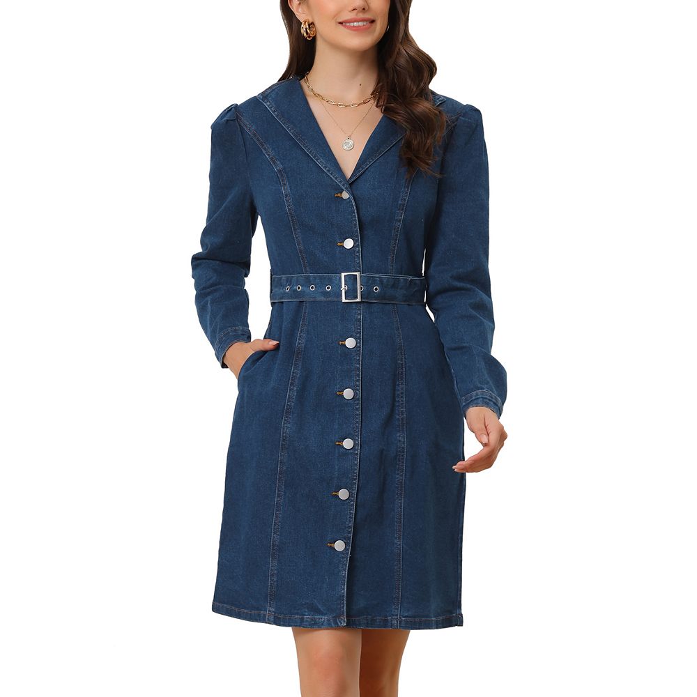 Lapel Button Pocket Denim Shirt Dress