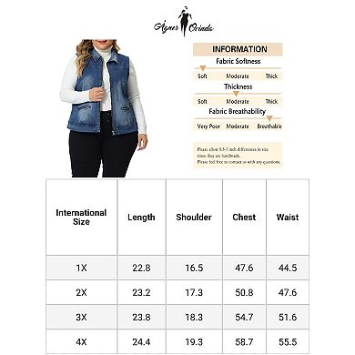 Plus Size Vest for Women Causal Vest Sleeveless Zip Washed Denim Jacket