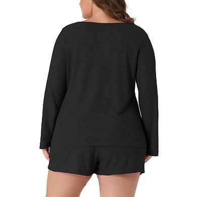 Plus Size Loungewear for Women Waffle 2 Piece Long Sleeved Tops and Shorts Pajama Sweatsuits Sets