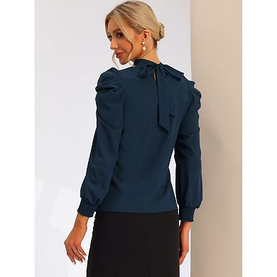 Office Blouses for Women's Elegant Stand Collar Long Sleeve Shirt Top