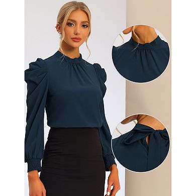 Office Blouses for Women's Elegant Stand Collar Long Sleeve Shirt Top