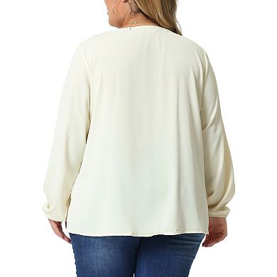 Plus Size Blouses For Women Long Sleeve V Neck Casual Chiffon Pleated Front Tops Shirts