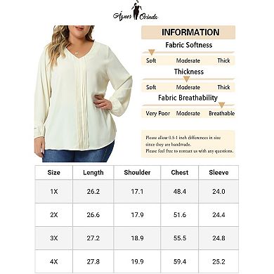 Plus Size Blouses For Women Long Sleeve V Neck Casual Chiffon Pleated Front Tops Shirts