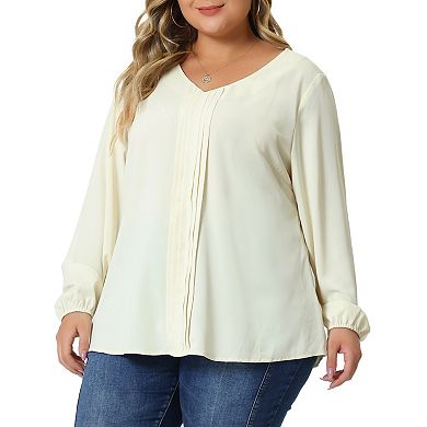 Plus Size Blouses For Women Long Sleeve V Neck Casual Chiffon Pleated Front Tops Shirts