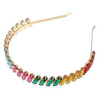 Metal Colorful Glass Faux Crystal Hairband Rhinestone Women Hairband Rectangle