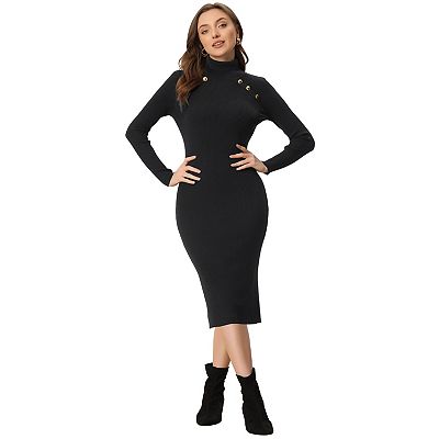 Women s Mock Neck Long Sleeve Winter Knit Sweater Dresses