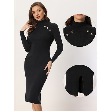 Women's Mock Neck Long Sleeve Winter Knit Sweater Dresses