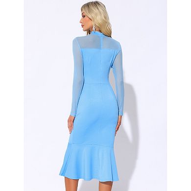 Womens Elegant Long Sleeve Mesh Sheer Mermaid Dress