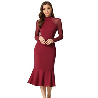Womens Elegant Long Sleeve Mesh Sheer Mermaid Dress