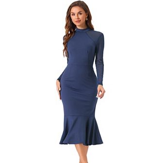Womens Elegant Long Sleeve Mesh Sheer Mermaid Dress
