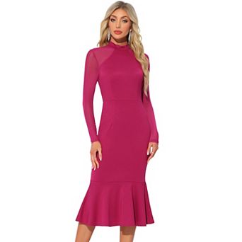 Womens Elegant Long Sleeve Mesh Sheer Mermaid Dress