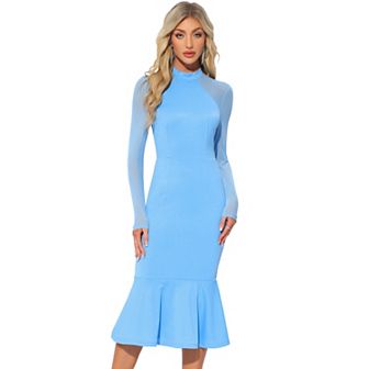 Womens Elegant Long Sleeve Mesh Sheer Mermaid Dress