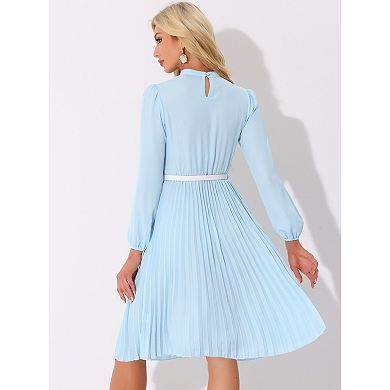 Women's Work Shirt Dress Long Sleeve Pleated Midi Dresses