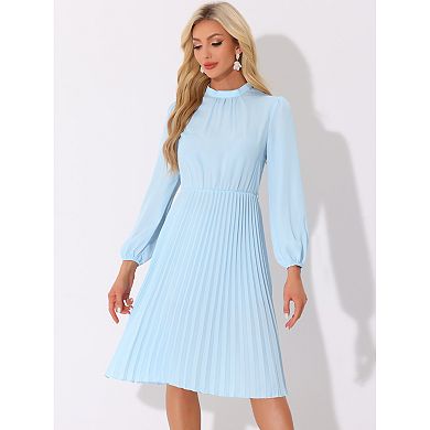 Women's Work Shirt Dress Long Sleeve Pleated Midi Dresses