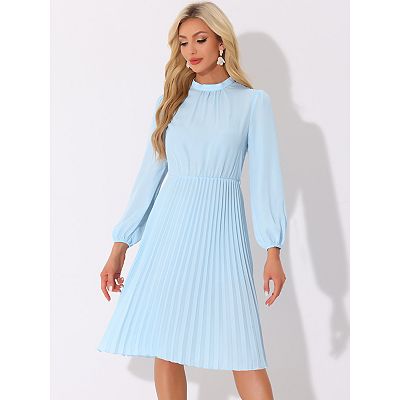 Women's Work Shirt Dress Long Sleeve Pleated Midi Dresses
