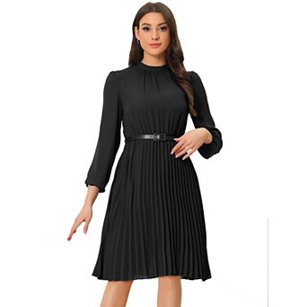 Women's Work Shirt Dress Long Sleeve Pleated Midi Dresses