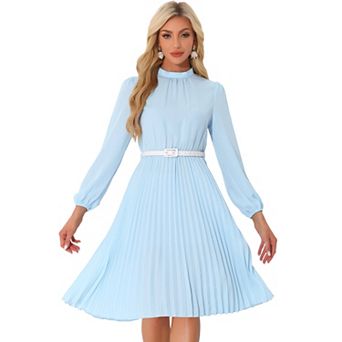Women's Work Shirt Dress Long Sleeve Pleated Midi Dresses