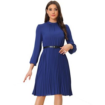 Women's Work Shirt Dress Long Sleeve Pleated Midi Dresses