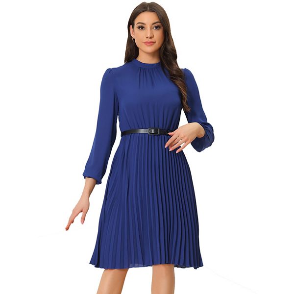 blue pleated dress long sleeve Pleated Long A-Line Formal Dress with Bell Sleeves Red / 10 main image 0