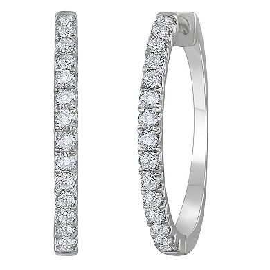 Diamond Medley 14k White Gold 2 Carat T.W. Lab-Grown Diamond Half-Pave Hoop Earrings