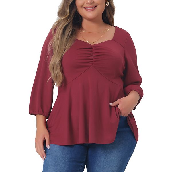 Pre-Order Plus Size Sweetheart Neck Long Sleeve Peplum Blouse main image 1