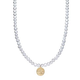 Men's LYNX Stainless Steel & Freshwater Cultured Pearl Coin Pendant Necklace