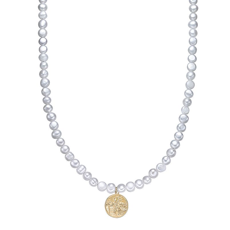 Men's LYNX Stainless Steel & Freshwater Cultured Pearl Coin Pendant Necklace