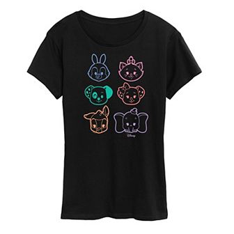 Disney's Women's Stacked Outline Faces Graphic Tee