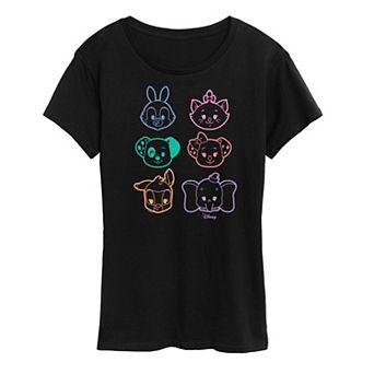 Disney's Women's Stacked Outline Faces Graphic Tee