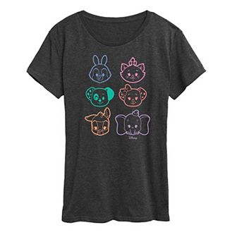 Disney's Women's Stacked Outline Faces Graphic Tee
