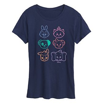 Disney's Women's Stacked Outline Faces Graphic Tee