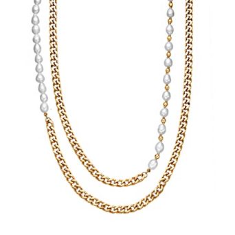 Men's LYNX Stainless Steel & Freshwater Cultured Pearl Layered Multi-Strand Necklace