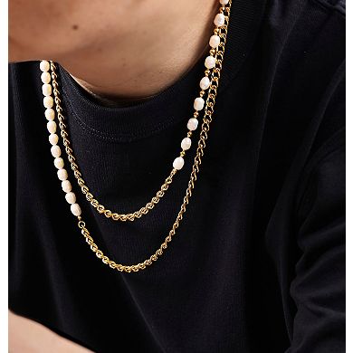 Men's LYNX Stainless Steel & Freshwater Cultured Pearl Layered Multi-Strand Necklace
