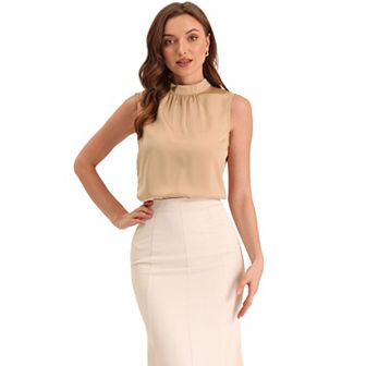 Halter Neck Sleeveless Satin Tops for Women Mock Neck Elegant Blouse