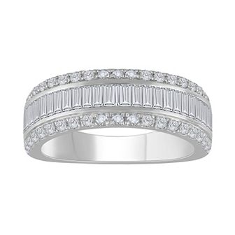Diamond Medley 14k White Gold 1 1/2 Carat T.W. Lab-Grown Diamond Round & Baguette Cut Anniversary Ring