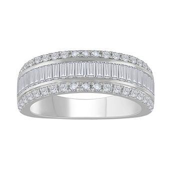 Galaxie Solaire 14k White Gold 1 1/2 Carat T.W. Lab-Grown Diamond Round & Baguette Cut Anniversary Ring