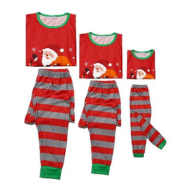 Family Matching Pajama Set 2 Piece Long Sleeve Striped Snowman