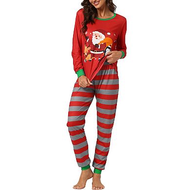 Family Matching Pajama Set 2 Piece Long Sleeve Striped Snowman