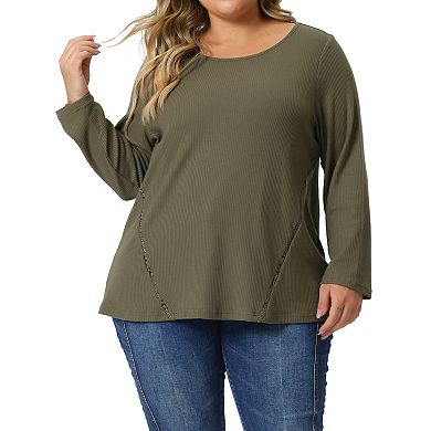Plus Size Top For Women Waffle Knit Shirt Causal Round Neck Tops