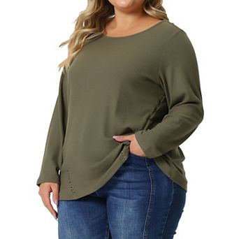 Plus Size Top For Women Waffle Knit Shirt Causal Round Neck Tops
