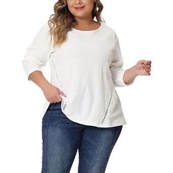 Plus Size Top For Women Waffle Knit Shirt Causal Round Neck Tops