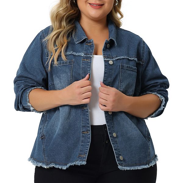 Plus Size Snap Down Pocketed Denim Jacket