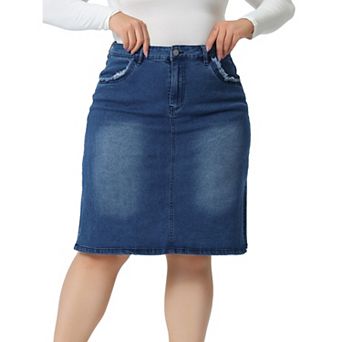 Plus Size Pencil Skirt for Women Casual Slim Side Slit Jean Denim Skirts