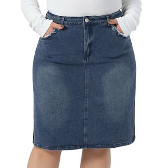 Plus Size Pencil Skirt for Women Casual Slim Side Slit Jean Denim Skirts
