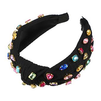 Rhinestone Retro Knotted Headband Non-slip Wide for Girl Black 5.12"x1.26"