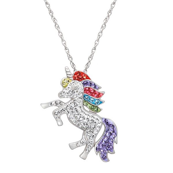 Sterling Silver Multi-Color Crystal Unicorn Necklace